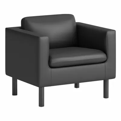 HON Club Chair: Black, Black, 4 Casters/Glides, Removable Back Cushions, 33 in Overall Wd - Accent Chairs