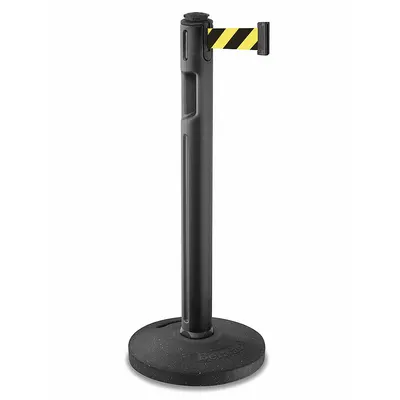 LAVI Barrier Post with Belt: Black/Yellow, Diagonal Stripe, No Legend, 12 ft Belt Lg - Pattern Retractable Belt Post Barriers