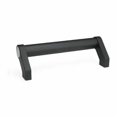 JW WINCO Pull Handle: Threaded Holes, Aluminum, Black, 24 in Mounting Hole Center to Center - Load-Rated Angled-Leg Tubular Pull Handles