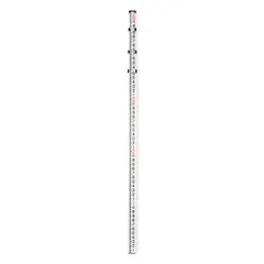 This 16 ft aluminum leveling rod telescopes for compact storage and transport. Designed for use with laser levels, it provides 1/8 in per ft accuracy and includes a 1 ft base section. Suitable for elevation measurement in construction, surveying, and grading tasks.