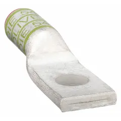 This one-hole compression lug is designed for terminating 2/0 AWG wire to a 1/2 in stud. Made of aluminum, it provides a low-resistance connection suitable for power distribution, switchgear, and motor control centers. The standard type accepts wire sizes 2/0 AWG – 2/0 AWG.