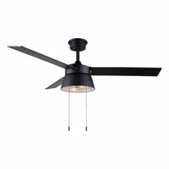 Industrial ceiling fan with 48-inch blade diameter, three speed settings, and 120V AC single-phase operation. Includes an integrated light kit for combined air circulation and illumination. Suitable for warehouses, factories, and commercial spaces requiring ventilation and lighting.