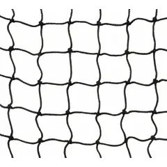 This pallet rack netting is made of black nylon with a 3 1/2 in mesh size. It is used to secure loads on warehouse racking, preventing items from falling in storage and distribution environments. Hardware is not included.
