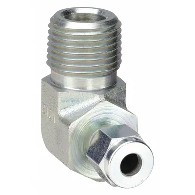 PARKER Compression Fitting Elbow: 1/4 in OD x 3/8 in Pipe Size, 7/16-20 Thread Size - Double-Ferrule Steel Compression Fittings