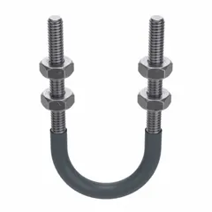 Cushioned U-bolt designed to secure and support 3/4 in pipe in industrial piping systems. Features a steel construction with plain finish and 1/4"-20 thread. Inside height measures 2 3/4 in. Suitable for use in HVAC, plumbing, and process piping applications where vibration dampening is required.