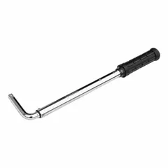 This L-style breaker bar is constructed from stainless steel with a powder-coated finish. It features a 21-inch length and a cushion grip for user comfort. Suitable for loosening tight fasteners and providing leverage in maintenance and repair tasks.