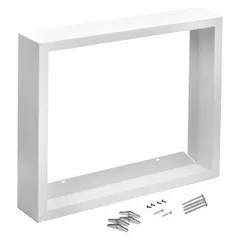 Surface-mount kit and brackets for Broan Models 192, 194, and 198 electric wall and ceiling heaters. Supports heaters rated 0.5 to 1.5 kW. Includes all mounting hardware. Outside dimensions 21-5/8 in H x 17-3/4 in W. White finish.