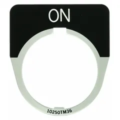 Half-round legend plate for Series 10250T push-button stations. Overall width 1 3/4 in. Provides clear identification for control functions in industrial machinery and panel builds.
