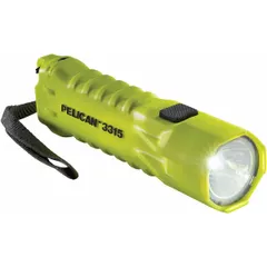 Handheld flashlight with a yellow housing for high visibility. Delivers 160 lumens of light output with a maximum beam distance of 144 meters. Provides 19 hours of run time at maximum brightness. Includes 3 AA batteries. Suitable for inspection, maintenance, and emergency lighting tasks.