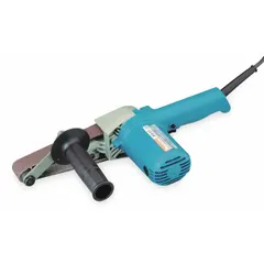 This corded belt sander from MAKITA operates at 3,280 SFPM with a 5 A motor. It accepts 1-1/8 in wide by 21 in long belts and comes with 10 abrasives. Suitable for material removal, smoothing, and finishing on wood, metal, and plastic surfaces in woodworking, construction, and maintenance tasks.