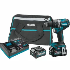 This cordless hammer drill from Makita's 40V DC platform features a 1/2 in chuck and 1/2 in concrete capacity. It offers 2 speeds with a 21 + Hammer setting for drilling into concrete, masonry, wood, and metal. The compact premium design suits heavy-duty anchoring and fastening tasks in construction and renovation.
