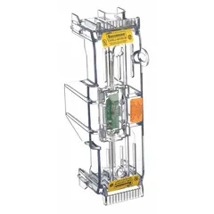 Indicating fuse block cover rated for 600 V AC, designed for J fuse class and compatible with JM fuse series. Provides visual indication of fuse status for use in industrial electrical panels and fuse blocks.
