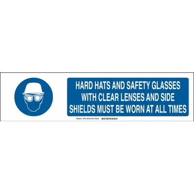 BRADY Sign Slider Insert: Polystyrene, White, Blue, Not Retroreflective - Hard Hats And Safety Glasses With Clear Lenses And Side Shields Must Be Worn At All Times Sign Slider Message Inserts