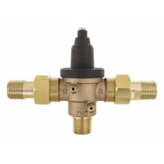 Thermostatic mixing valve for point-of-use temperature control. Blends hot and cold water to a consistent outlet temperature. Outlet connection size: 1/2 in. Suitable for commercial or industrial plumbing systems such as washrooms and showers.
