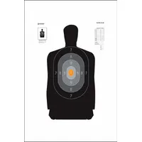 Orange cardboard silhouette target, 35 in height by 23 in width, sold in a 25-pack. Designed for shooting range practice and marksmanship training. State-specific silhouette shape