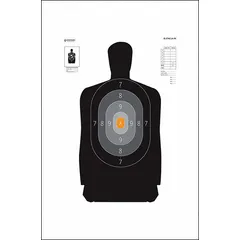 Orange cardboard silhouette target, 35 in height by 23 in width, sold in a 25-pack. Designed for shooting range practice and marksmanship training. State-specific silhouette shape.