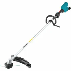 This battery-powered string trimmer features a 17-inch cutting width and a straight shaft with a 73-inch length. It is designed for trimming grass and weeds along fences, walls, and garden beds. The unit is not capable of attachment use, functioning solely as a dedicated trimmer.