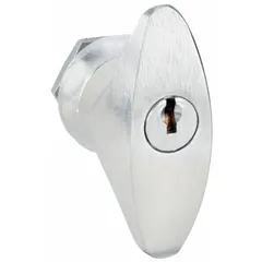 T-handle keyed cam lock made of zinc die-cast with a chrome-plated finish. Keyed alike design allows multiple locks to be operated with the same key. Suitable for securing cabinets, lockers, enclosures, panels, and electrical boxes in industrial, commercial, and institutional settings.