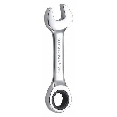 WESTWARD Combination Wrench: Alloy Steel, Chrome, 14 mm Head Size, 4 3/8 in Overall Lg - Metric 12-Point Ratcheting Combination Wrenches