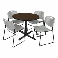 CAIN Cafe/Breakroom Table: Laminate, Walnut, 29 in Overall Ht - Max, Circle, Black, Metal, Black (MPN TB36RNDNW44GY)
