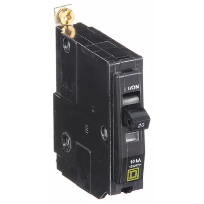 SQUARE D Miniature Circuit Breaker: 20 A, 120/240V AC, Single Phase, 10kA at 120/240V AC - QOB Series, Bolt-On Square D Miniature Circuit Breakers