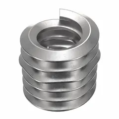 Free-running tangless helical insert for repairing or reinforcing internal threads in metal. #10-24 thread size, coarse thread, right-hand direction. Plain finish, 18-8 material grade, tensile strength 200,000 to 250,000 psi. Requires 13/64 drill bit and #10-24 STI tap. Supplied in a 1,000-pack.