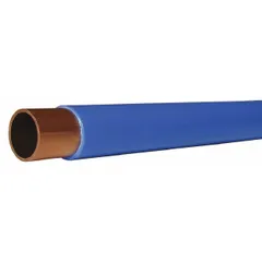 STREAMLINE 3/4 in Type K copper tubing in a 100 ft coil with a blue polyethylene coating for corrosion resistance. Rated for a maximum operating pressure of 724 psi at 150°F. Suitable for plumbing, water supply lines, and underground piping in commercial and industrial applications.