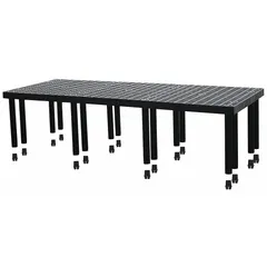 This fixed press-fit stationary shelving unit features a plastic frame and shelves made of corrosion-resistant High Density Polyethylene. With overall dimensions of 96 inches by 36 inches and a height of 24 inches, it includes one shelf. Suitable for environments where resistance to moisture and chemicals is required.