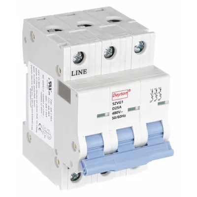 Dayton D-Curve 3-Pole UL1077 DIN Rail-Mount Supplementary Protector - D-Curve, 3-Pole UL1077 DIN Rail-Mount Supplementary Protectors