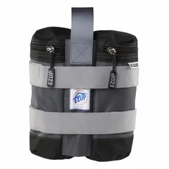 Set of four gray polyester weight bags for use with E-Z UP Instant Shelters. Each bag measures 18 inches in overall length. Designed to add stability to canopy tents and temporary shelters by weighing down the legs.