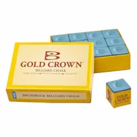 This blue billiard chalk is made of Velvet-Grade Silica and measures 6 inches in overall height, width, and length. It is applied to the tip of a cue stick to increase friction and reduce miscues during billiard games
