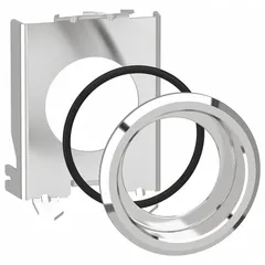Metal flush mounting kit for 30 mm panel cutouts. Designed for mounting XB4 series pilot lights and push buttons flush into control panels and operator stations.