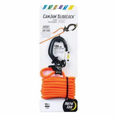 NITE IZE Cord Tightener, 10 ft Rope Lg, Carabiner, 4 mm Rope Dia, Nylon, Black - Ratchets for Rope Tie-Downs