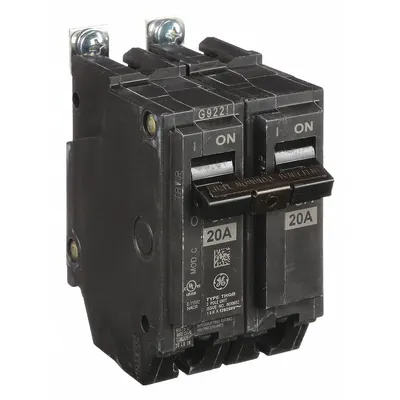 GE Miniature Circuit Breaker: THQB, 20 A, 120/240V AC, Single Phase, 10kA at 120/240V AC - THQB & THHQB Series, Bolt-On GE Miniature Circuit Breakers