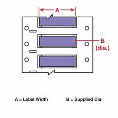 Precut sleeve label roll made of violet matte polyolefin. Each label measures 1 in x 1 in and accommodates wire gauges from 16 AWG to 2 AWG. Compatible with BBP72 printer series. Used for wire and cable identification in industrial wiring, panel building, and electrical maintenance.