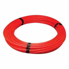 ZURN PEX Type B tubing, 1 in diameter, red color, supplied in a 100 ft coil. Used for general plumbing applications including hot and cold water supply lines, radiant floor heating, and hydronic systems.