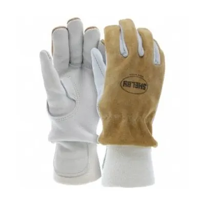 SHELBY Firefighter Gloves: Deer Leather Palm, Pigskin Leather, Gold/Tan, Cuff Wristlet - Wildland Firefighting Gloves