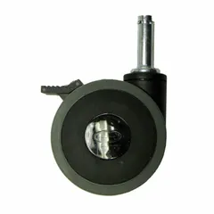 Swivel caster with stem mounting and face brake, designed for Invacare healthcare beds. Black frame. Compatible with manufacturer part number SC900DLX. Provides mobility and locking control for patient bed frames.