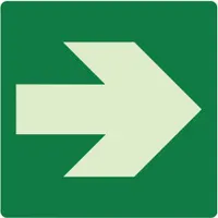 This 8 in x 8 in square plastic sign features photoluminescent material that glows in the dark without electricity, providing directional guidance in low-light conditions. It is designed for adhesive mounting on walls or other surfaces. Suitable for marking emergency egress routes, stairwells, and exit paths in industrial and commercial settings