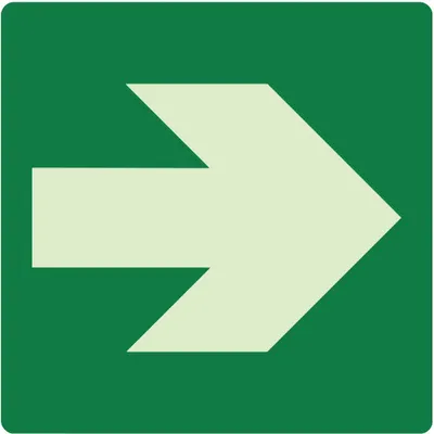 ABILITY ONE Square Photoluminescent Arrow Sign, 8 in x 8 in, Adhesive Mounting - Square Photoluminescent Arrow Signs