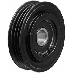 Steel idler pulley with a ribbed, flanged flange design for serpentine belt systems. Features 3 grooves and is rated for light-duty performance. Used to maintain belt tension and routing in vehicle accessory drives.