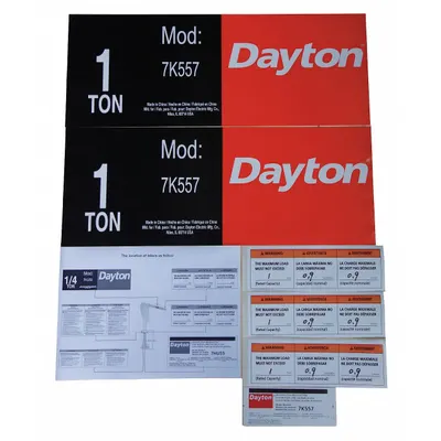 DAYTON Jib Crane Label Kit: For 7K557 - GGS Material Handling Parts