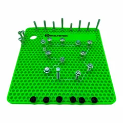Flexible silicone tool tray for organizing fasteners, screws, nuts, bolts, and small parts. Red silicone construction measures 10 inches in length and 3/8 inches in width. Suitable for use in workshops, job sites, and toolboxes to keep hardware sorted and accessible during assembly, repair, or maintenance tasks.