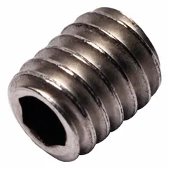 Metric cup point set screw with M4x0.7 thread, 5 mm overall length, made of titanium with plain finish and socket drive. Used for secure fastening in metal assemblies where corrosion resistance and light weight are required.