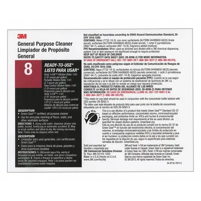 TOLCO Secondary Bottle Label: 11 in Ht, 8 1/2 in Wd, 3M Gen Purpose Cleaner 8 - Secondary Container Labels and Tags