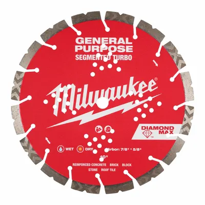 MILWAUKEE Diamond Saw Blade: Block/Brick/Concrete/Stone, 10 in Blade Dia. - Concrete & Asphalt-Cutting Blades