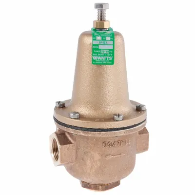 Watts Water Pressure Reducing Valve: NPT x NPT, 3/4 in Pipe Size, Brass, 25 psi to 75 psi - High Capacity Water Pressure Regulators