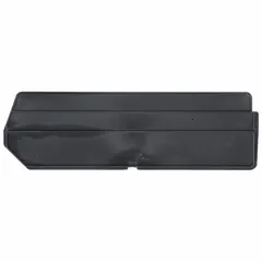 This hanging and stacking bin divider subdivides bins into smaller compartments for organizing small parts and components. It measures 14 1/8 in x 4 3/8 in, is black, and is not electrostatic discharge conductive. Compatible with AKRO-MILS model 30234.