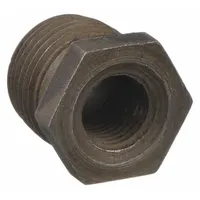 Steel bushing with 2 in male NPT thread and 1-1/4 in female NPT thread. Used to reduce pipe size in high-pressure piping systems for steam, water, gas, or hydraulic lines