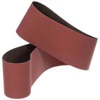 Ceramic abrasive belt with 60 grit and YF weight polyester backing, designed for cool-cutting on stainless steel and soft metals. Used for deburring, blending, and surface preparation in industrial metalworking. Pack of 20 belts